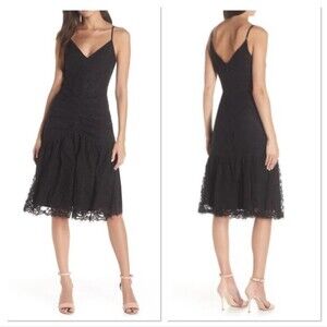Harlyn Ruched Front Lace V-neck Adjustable Strap Midi Dress Size Small New